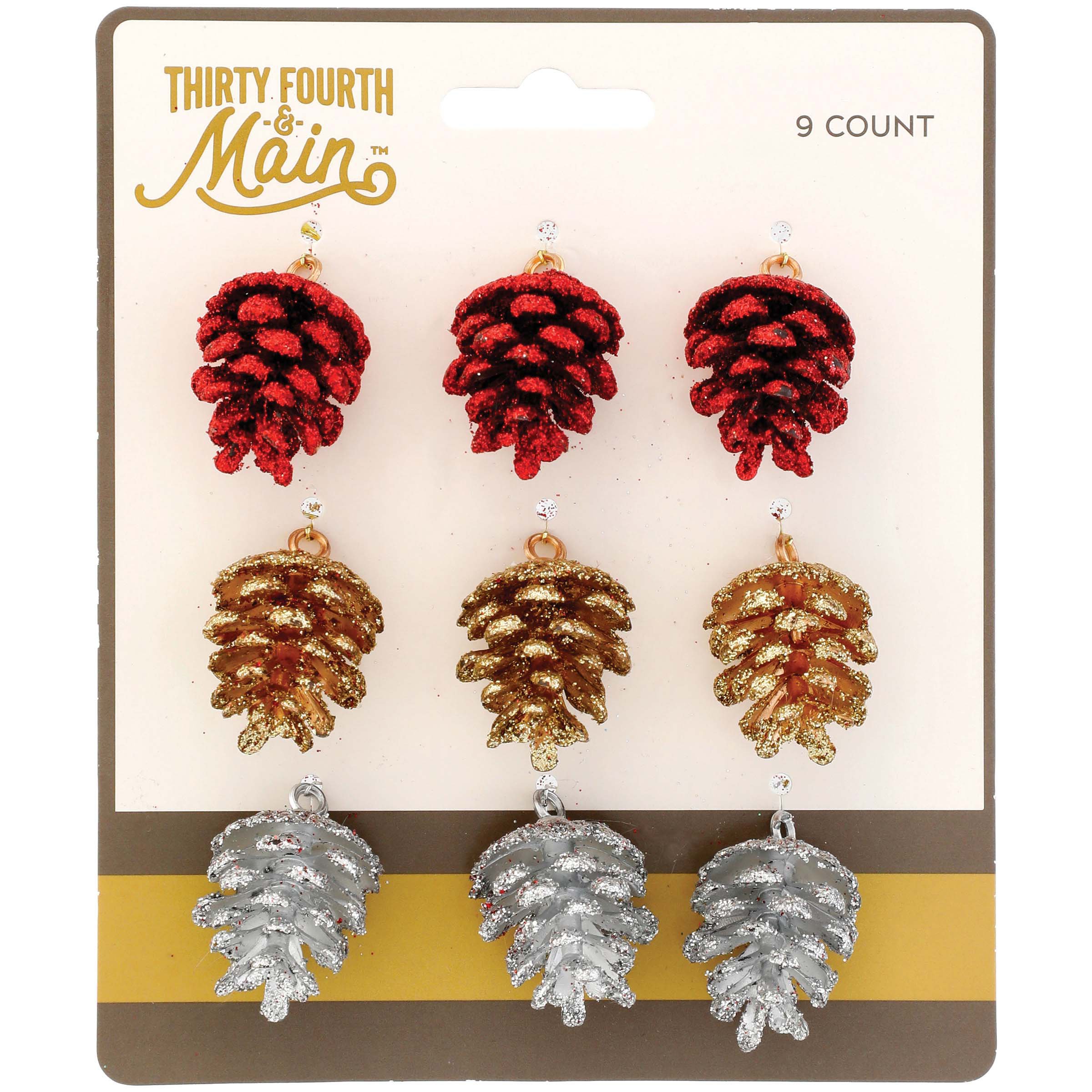 Thirty Fourth & Main Glitter Assorted Pine Cone Christmas Ornaments