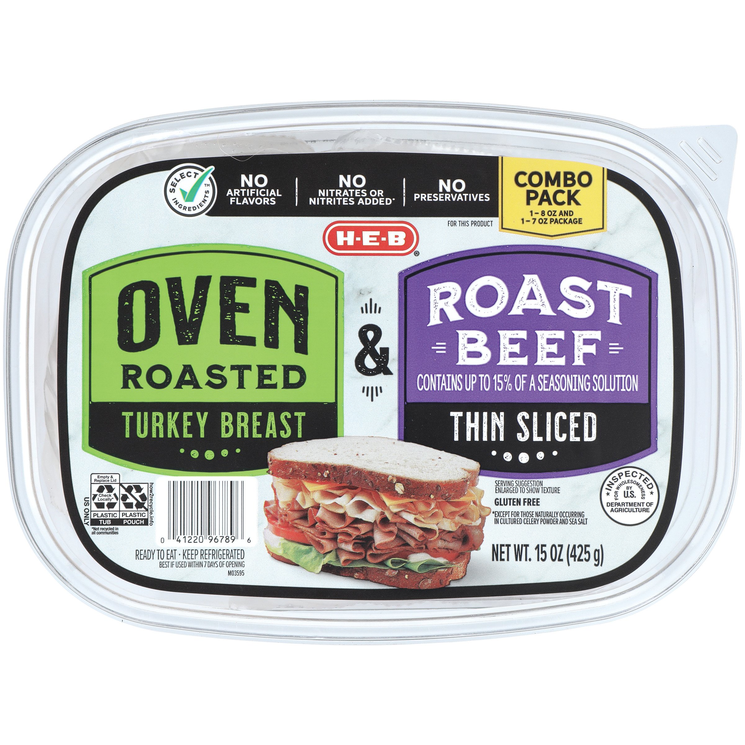 H-E-B Oven-Roasted Turkey Breast & Thin-Sliced Roast Beef Lunch Meat - Combo Pack, 15 oz