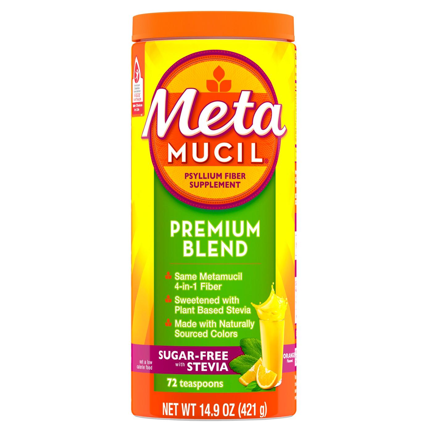 Metamucil Premium Blend Fiber Supplement, Daily Fiber Powder for Digestive Health, with Stevia Plant-Based Sweetener, Sugar-Free, Orange Flavor; image 1 of 8