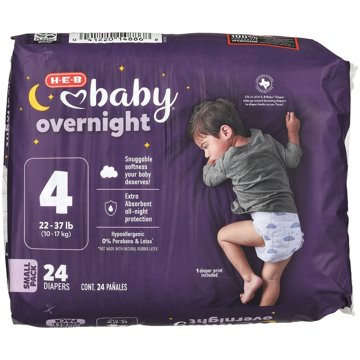 H-E-B Baby Small Pack Overnight Diapers – Size 4, 24 ct