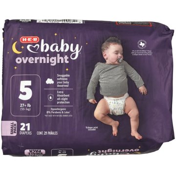 H-E-B Baby Small Pack Overnight Diapers – Size 5, 21 ct