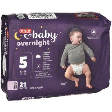 H-E-B Baby Small Pack Overnight Diapers – Size 5, 21 ct