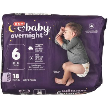 H-E-B Baby Small Pack Overnight Diapers – Size 6, 18 ct