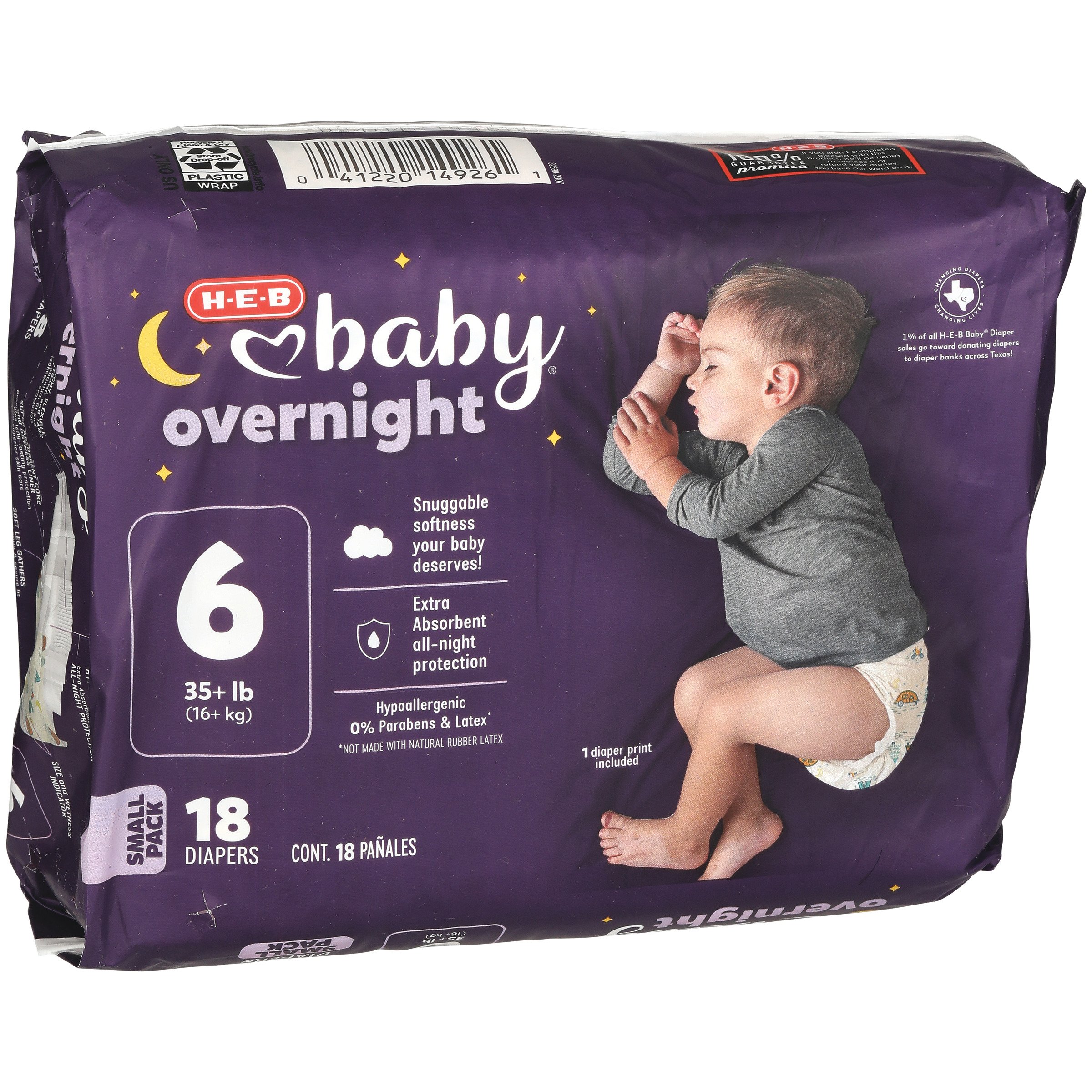 H E B Baby Overnight Diapers Size 6