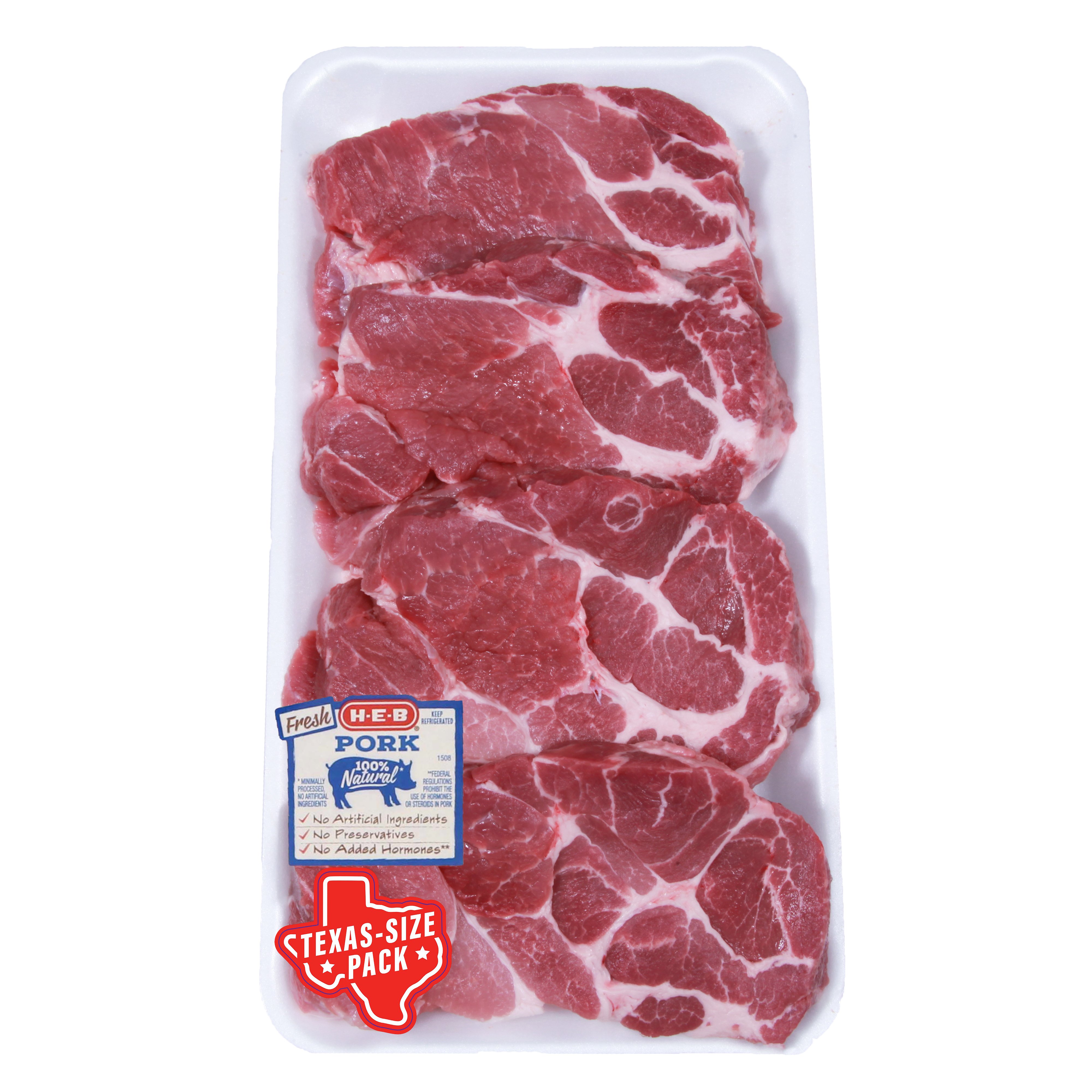 H-E-B Boneless Boston Butt Pork Steaks, Thick Cut - Texas-Size Pack ...