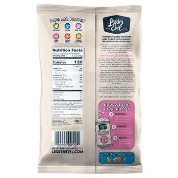 LesserEvil Organic Popped Popcorn - Himalayan Pink Salt, 4.6 oz