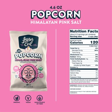 LesserEvil Organic Popped Popcorn - Himalayan Pink Salt, 4.6 oz