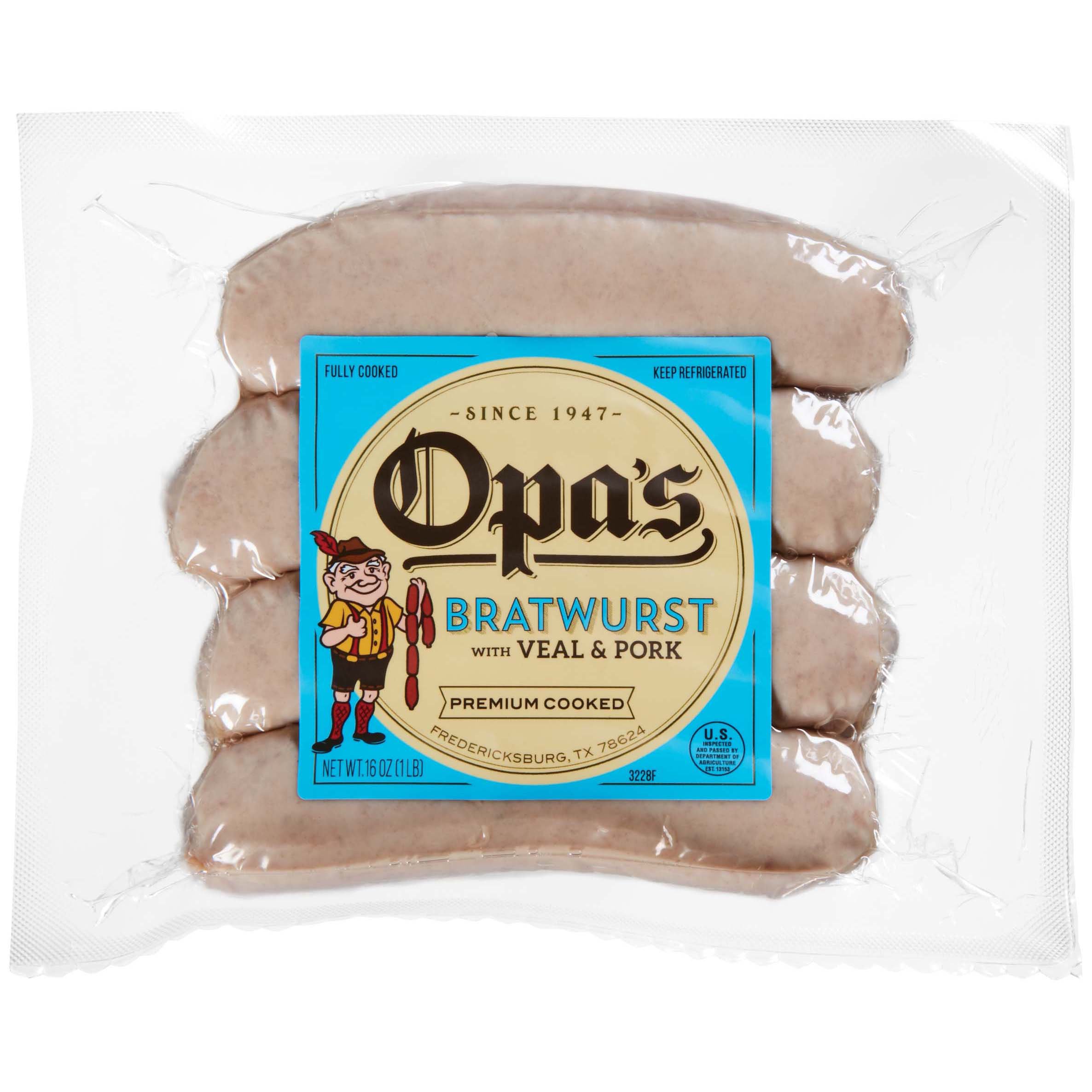 Opa's Fully Cooked Veal & Pork Bratwurst Links, 16 oz