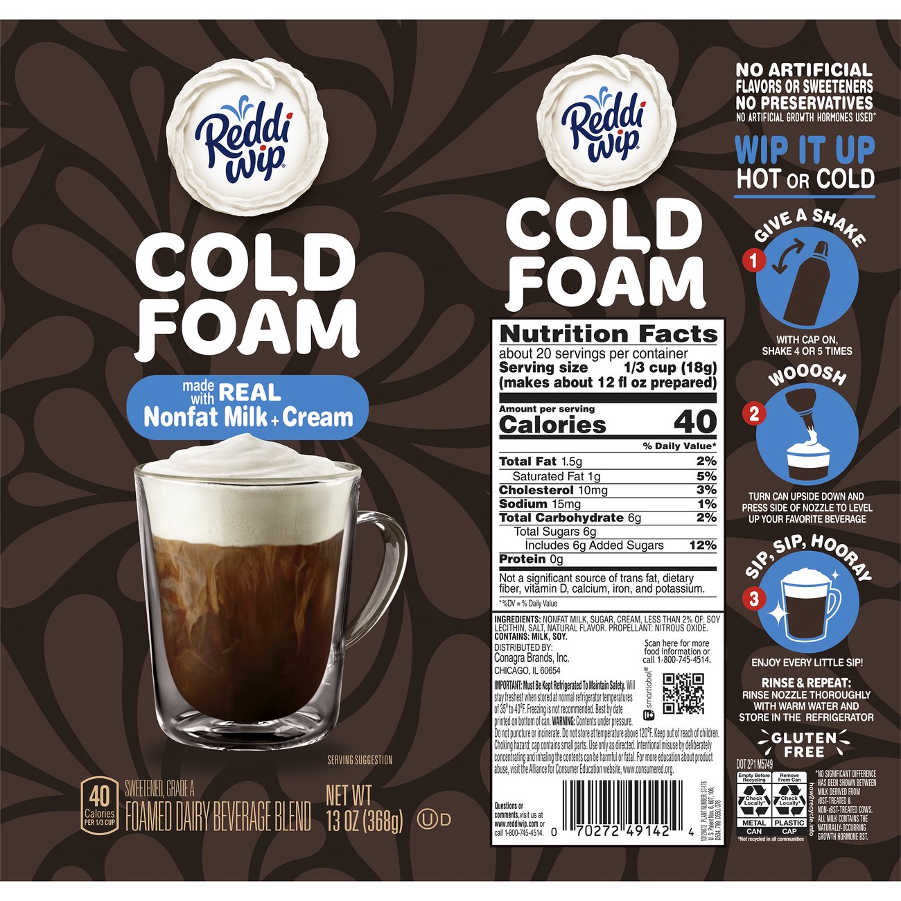 Reddi Wip Barista Series Sweet Foam Coffee Creamer Topper Made