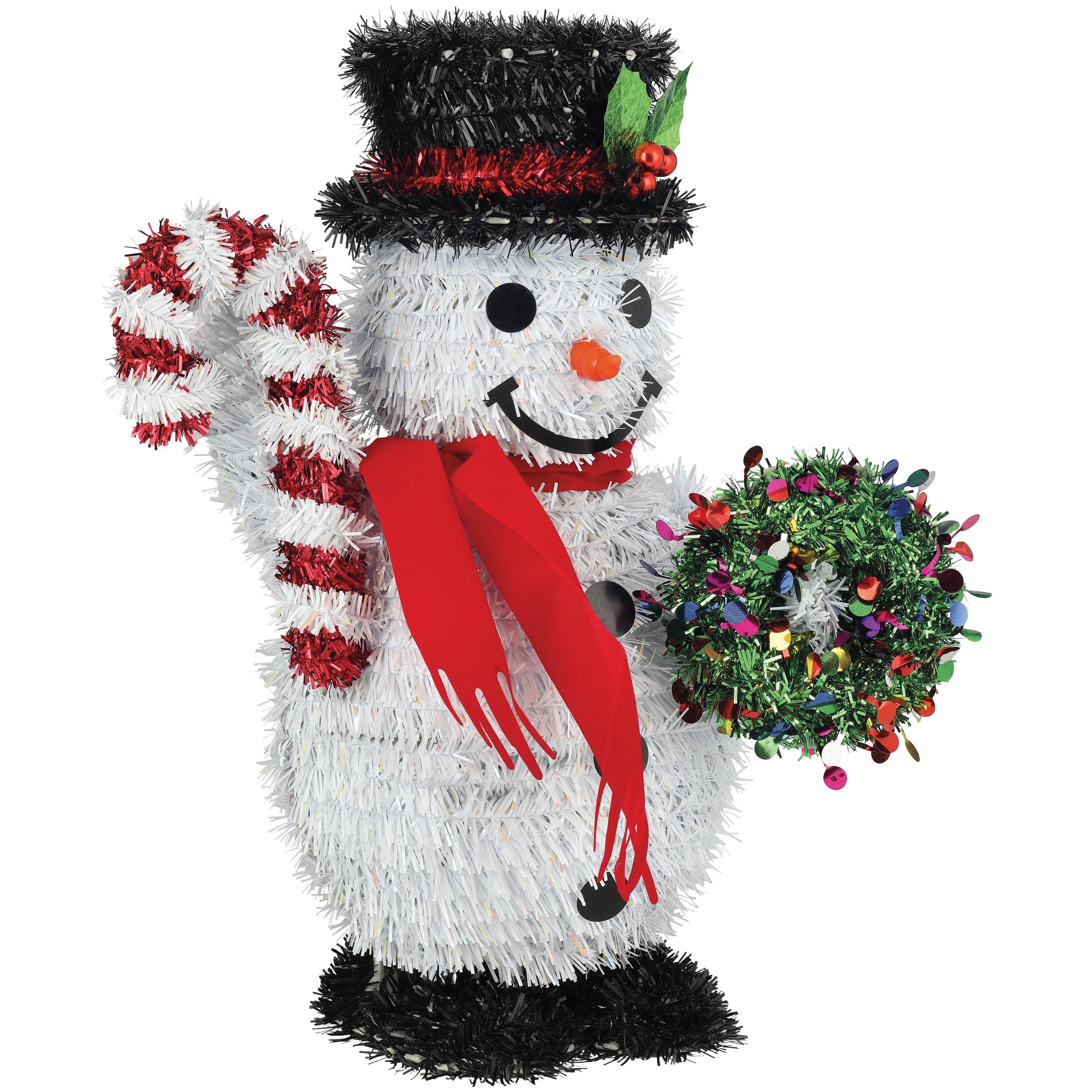 FC Young 3D Tinsel Tabletop Snowman with Candy Cane & Wreath - Shop ...