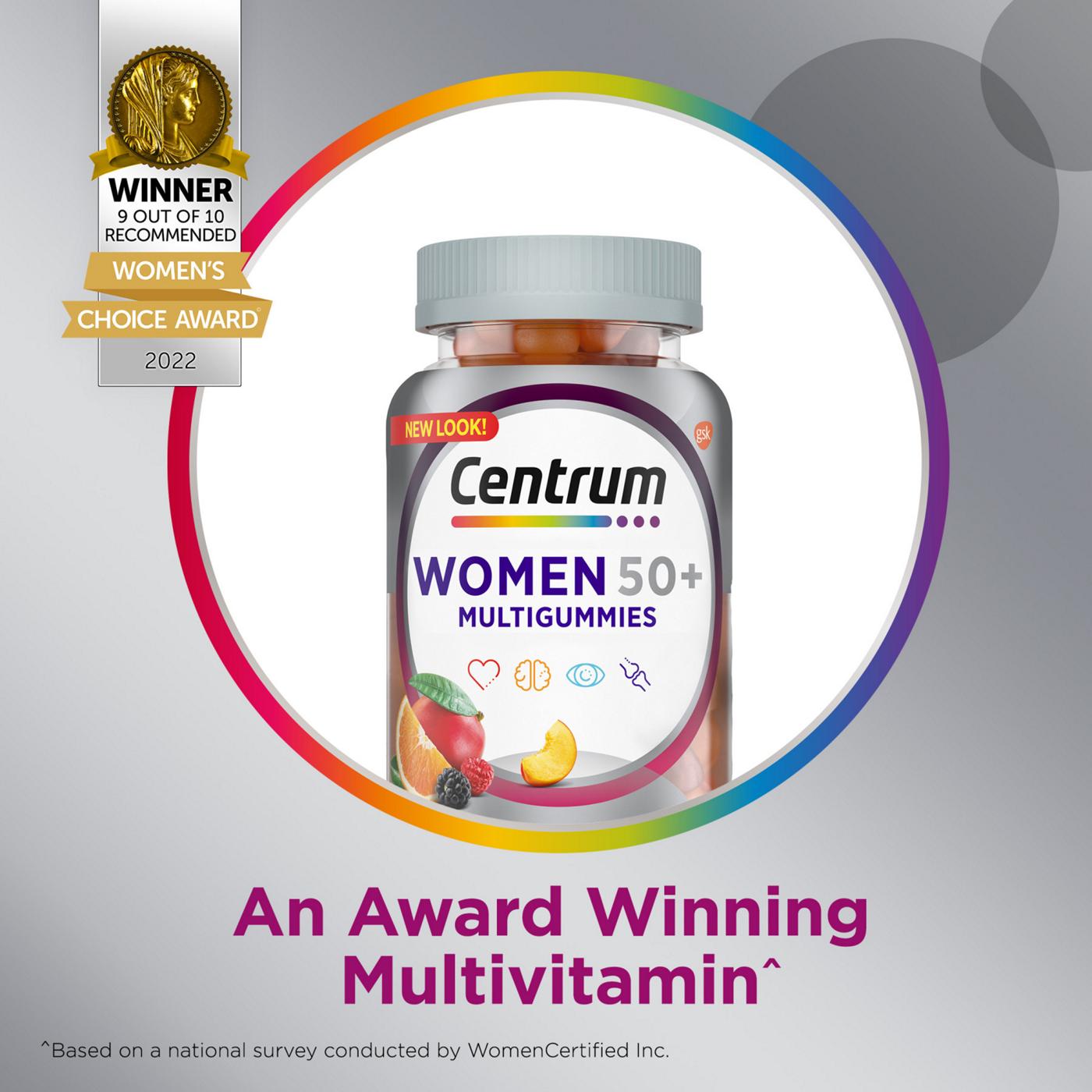 Centrum MultiGummies for Women 50 Plus, Multivitamin/Multimineral Supplement with Vitamins D3, E, B6, and B12, Assorted Fruit Flavor; image 2 of 2