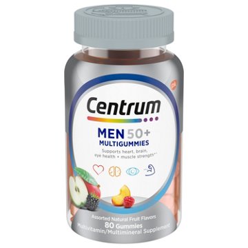 Centrum MultiGummies for Men 50 Plus, Multivitamin/Multimineral Supplement with Vitamins D3, E, B6, and B12, Assorted Fruit Flavor, 80 ct