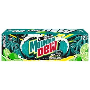 Mountain Dew Zero Sugar Baja Blast Soda Soft Drink Tropical Lime 12 pk Cans