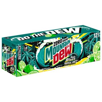 Mountain Dew Zero Sugar Baja Blast Soda Soft Drink Tropical Lime 12 pk Cans