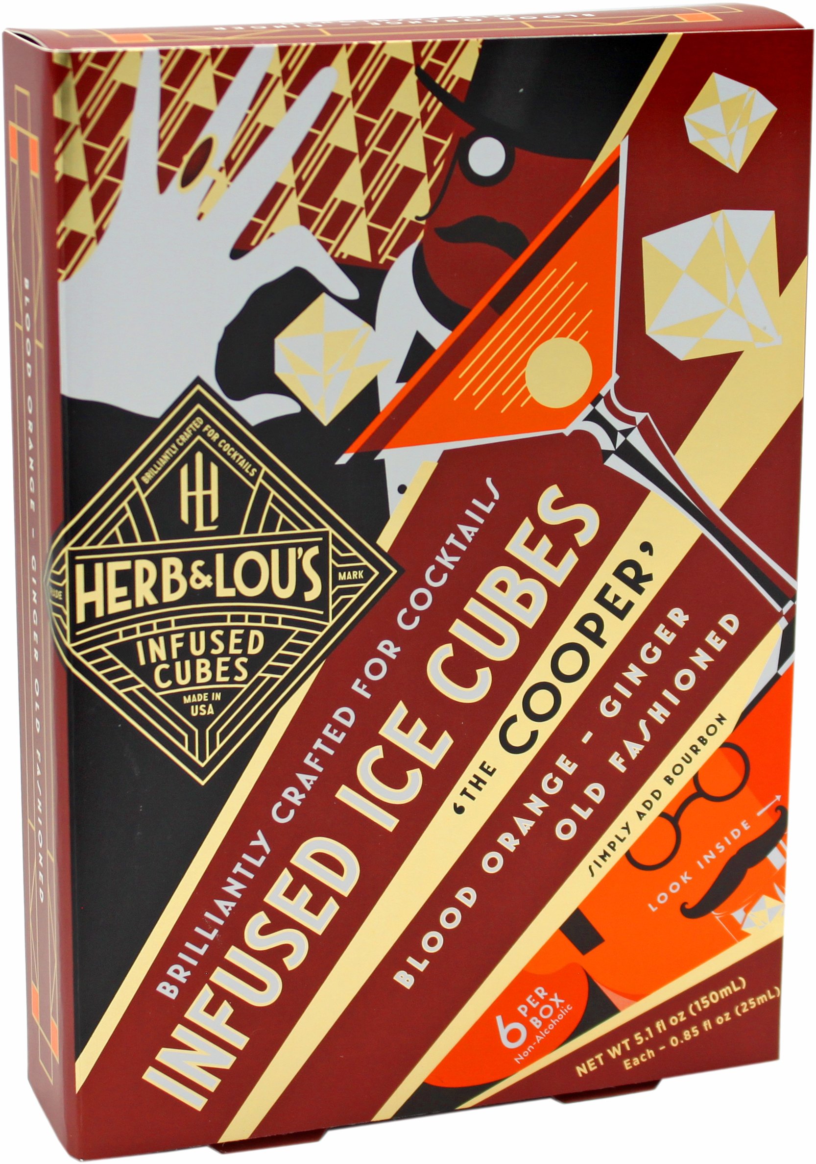 Herb & Lou's Infused Cocktail Ice Cubes - Pack of 12 - Blood Orange-Ginger