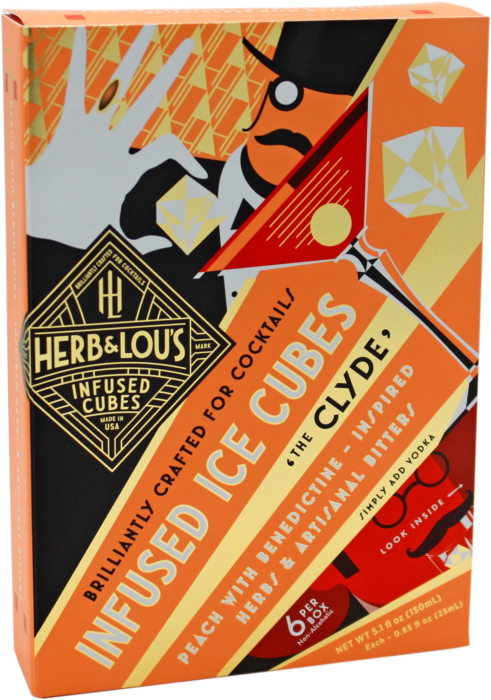 Herb & Lou's Infused Cocktail Cubes - The Clyde, Simply Add Vodka or Rum,  Peach Cosmopolitan with Benedictine-Inspired Herbs & Artisanal Bitters