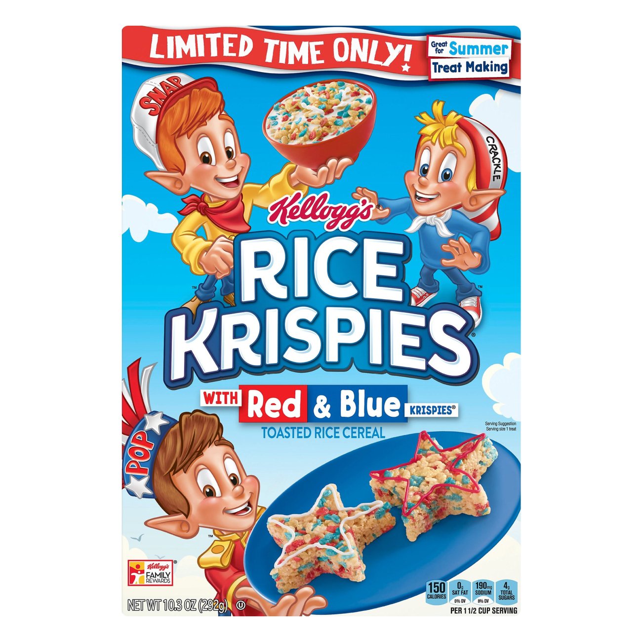 Kellogg's Rice Krispies Breakfast Cereal with Red and Blue Krispies