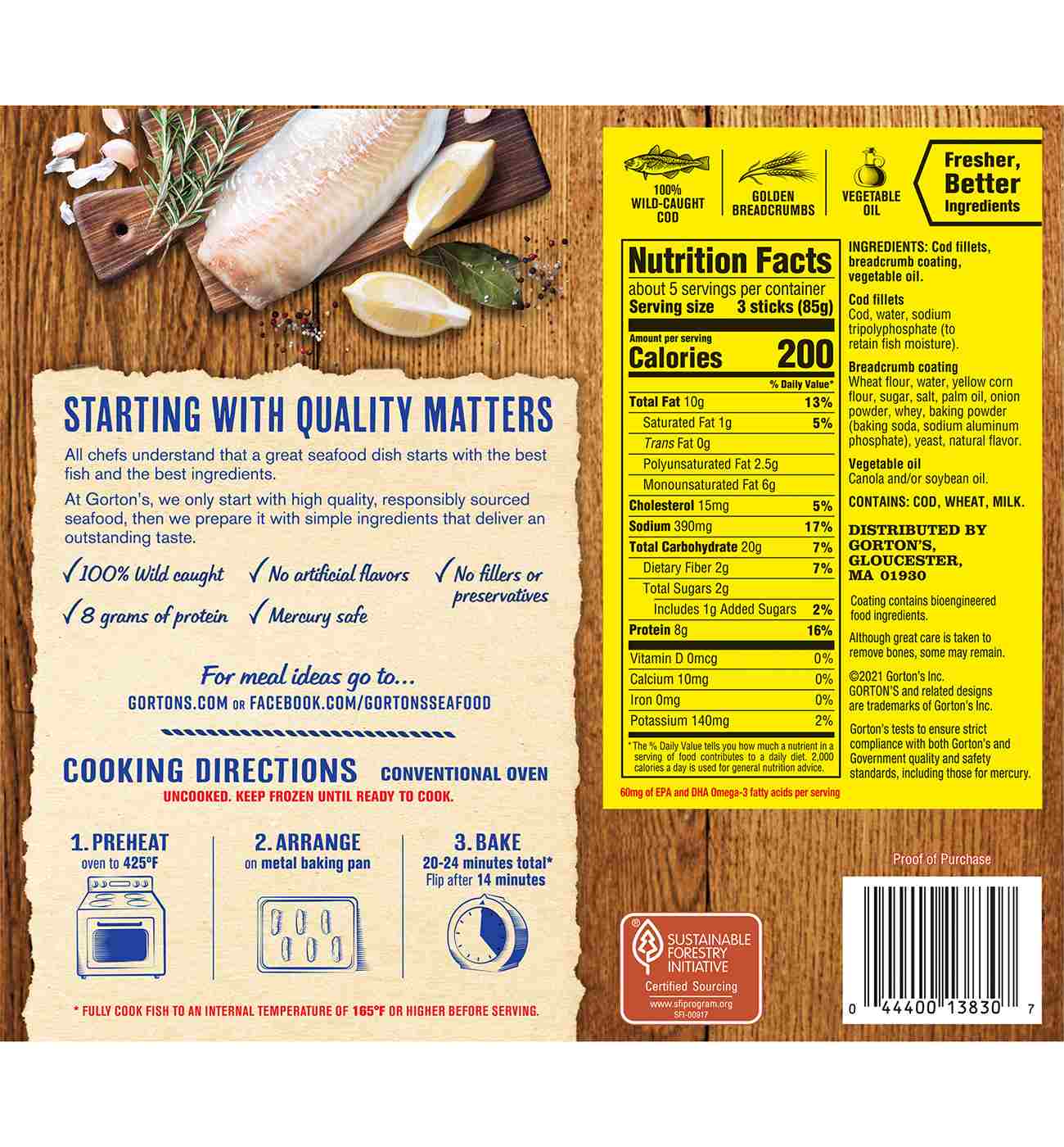 Gorton's Frozen Crunchy Breaded Cod Fish Sticks; image 2 of 6