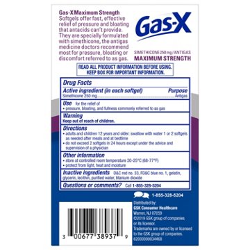 Gas-x Maximum Strength Gas Relief Softgels with Simethicone 250 mg