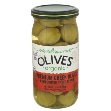 World Gourmet Organic Olives Stuffed with Red Peppers, 12.3 oz