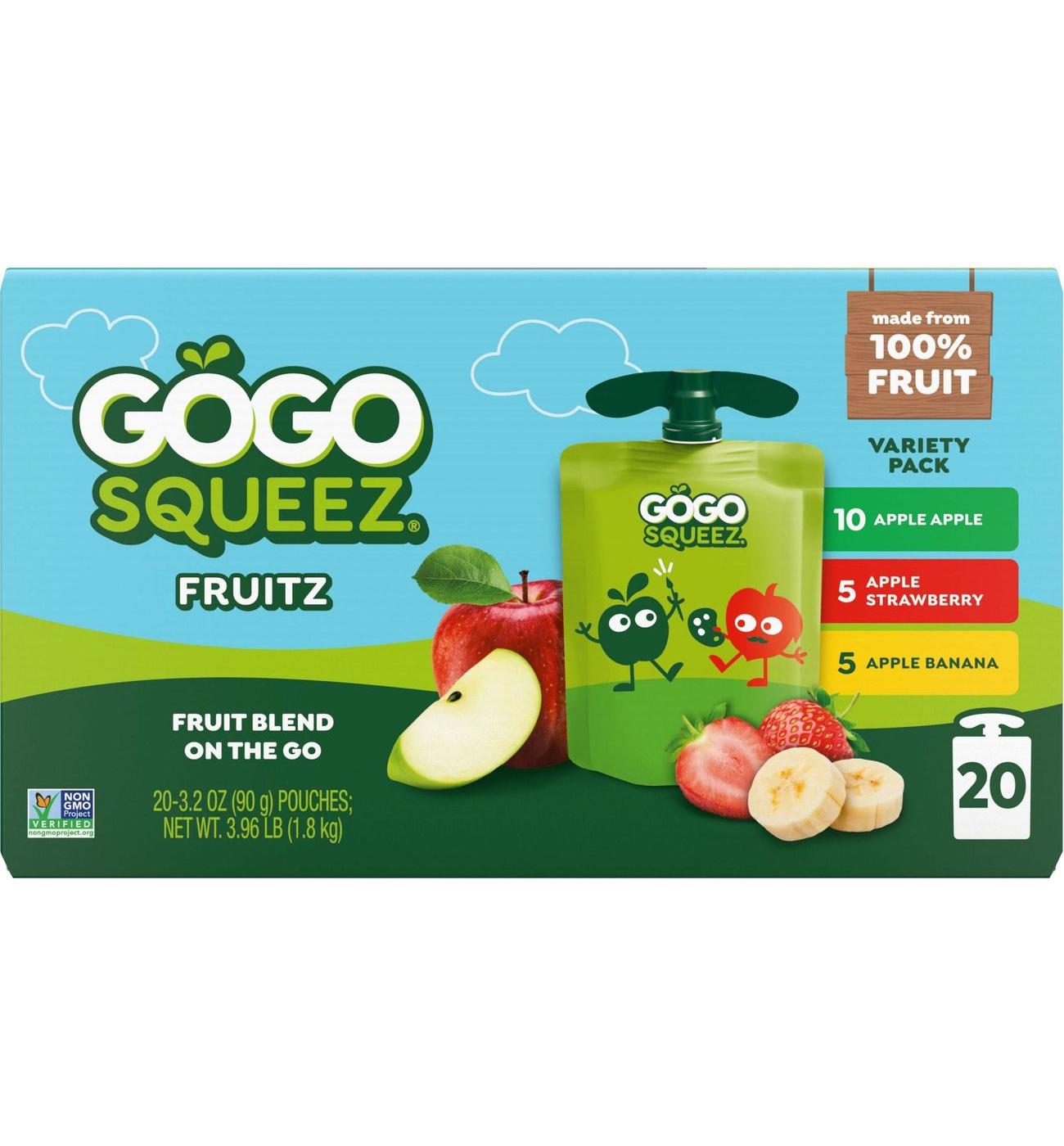 GoGo squeeZ No Sugar Added Banana Strawberry Applesauce Variety Pouches; image 1 of 9