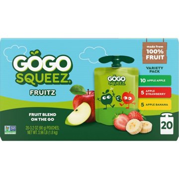 GoGo squeeZ No Sugar Added Banana Strawberry Applesauce Variety Pouches, 20 ct