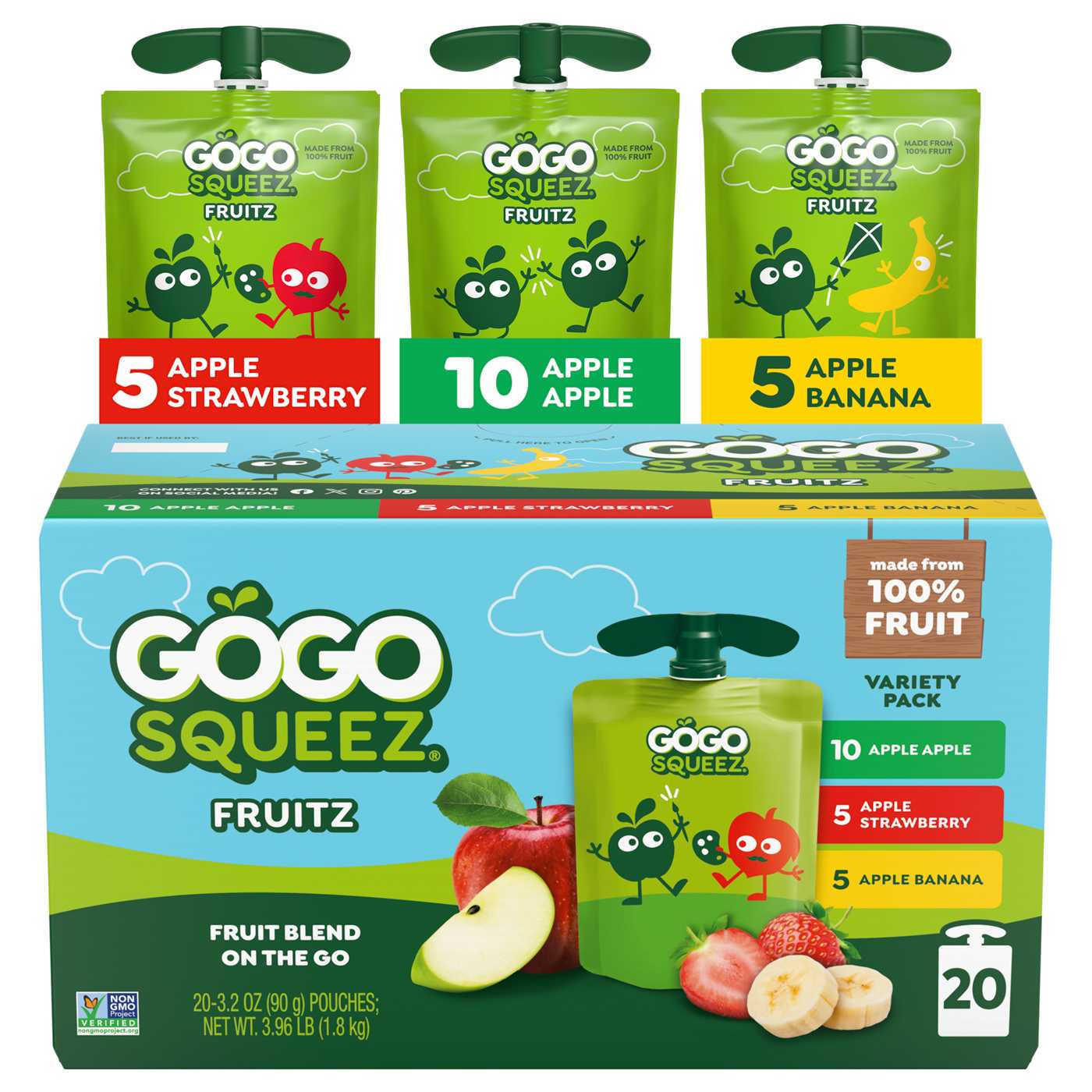 GoGo squeeZ No Sugar Added Banana Strawberry Applesauce Variety Pouches; image 6 of 9