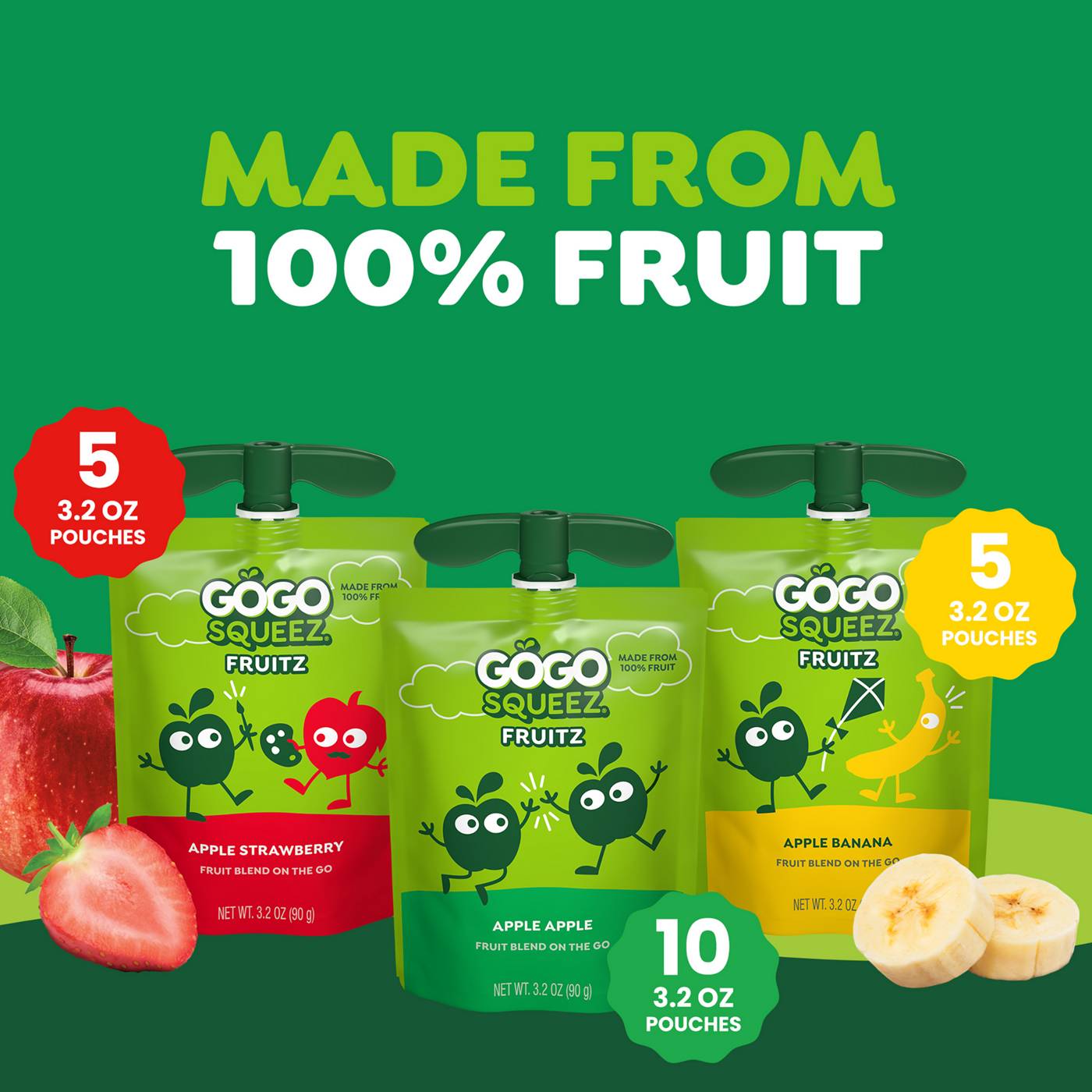 GoGo squeeZ No Sugar Added Banana Strawberry Applesauce Variety Pouches; image 7 of 9