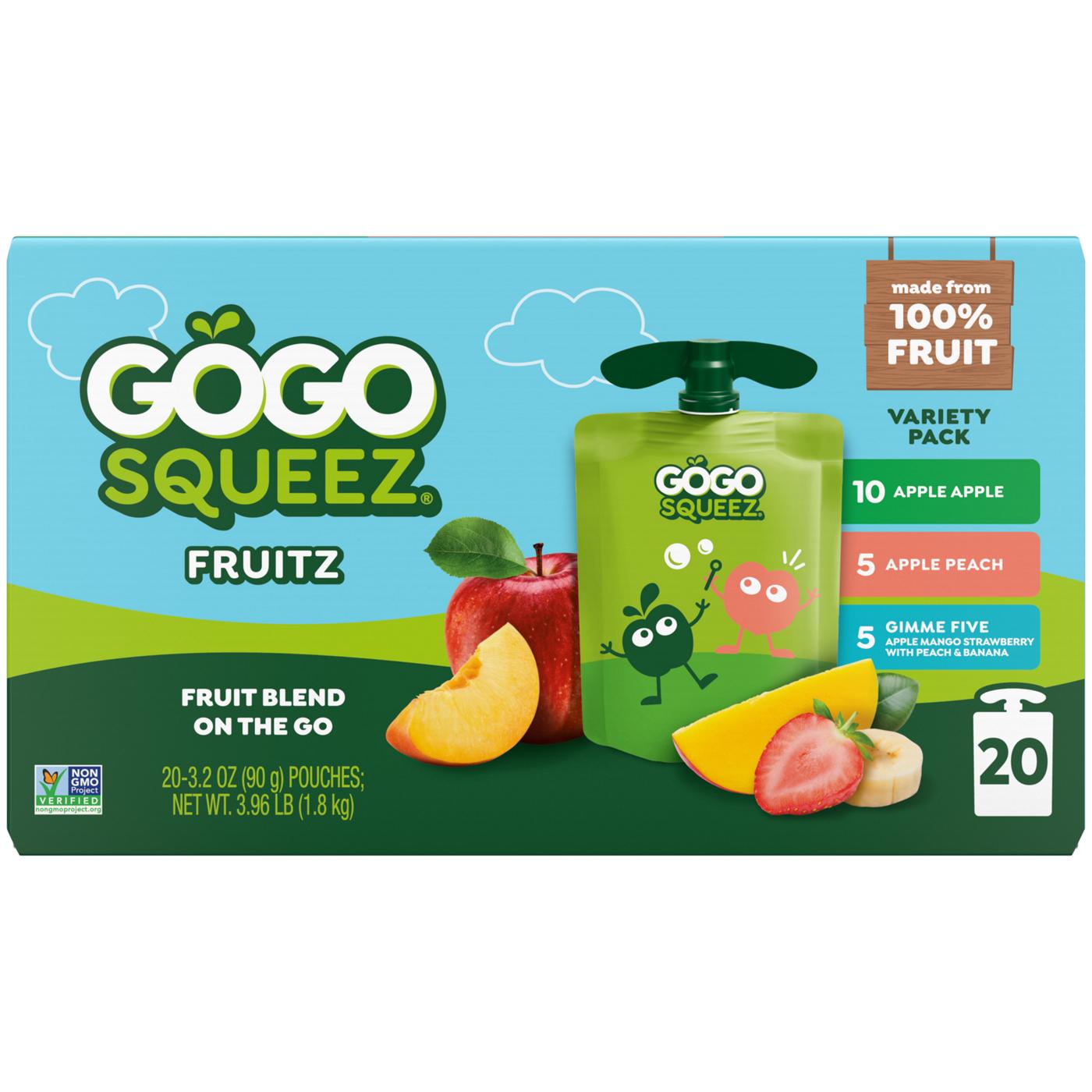 GoGo squeeZ No Sugar Added Apple Peach Gimme 5 Applesauce Variety Pouches; image 1 of 7