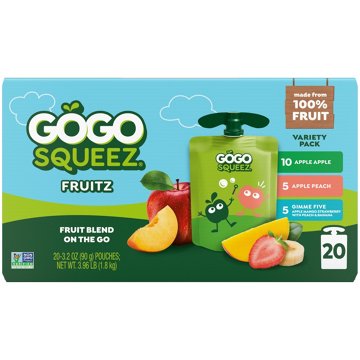GoGo squeeZ No Sugar Added Apple Peach Gimme 5 Applesauce Variety Pouches, 20 ct