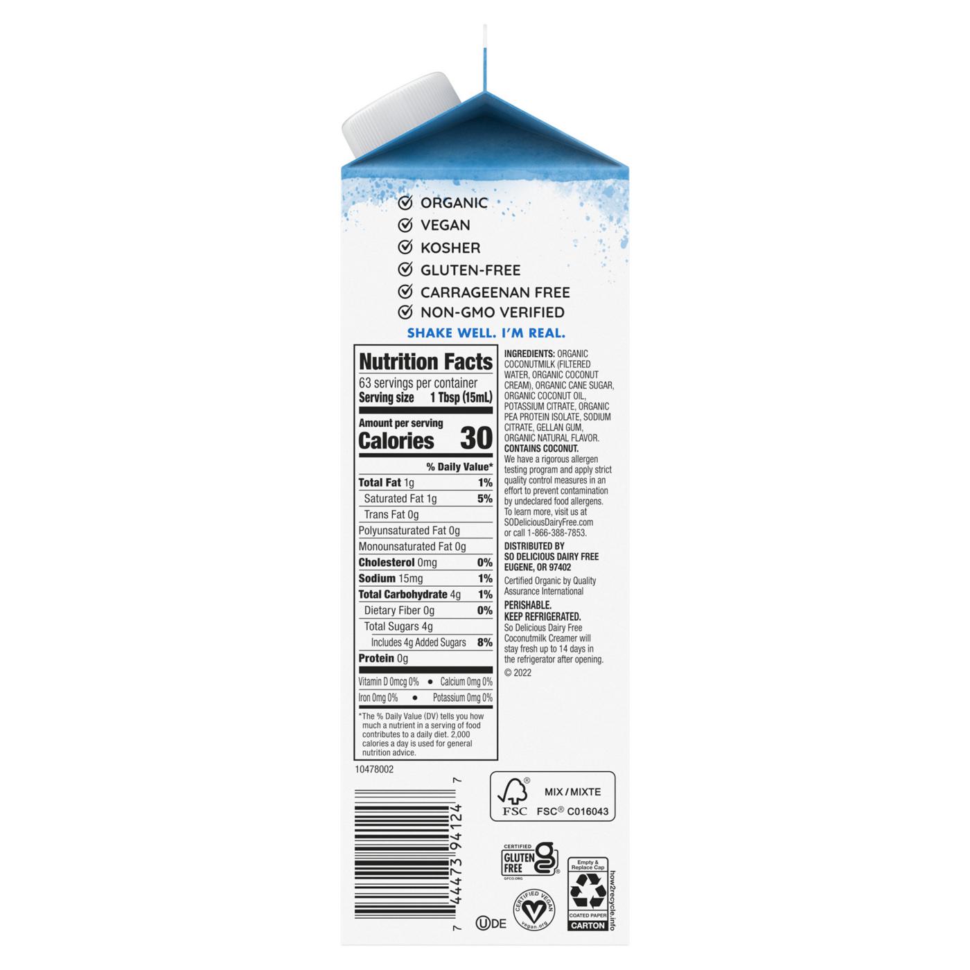 So Delicious Dairy Free Organic Coconutmilk Liquid Creamer - French Vanilla; image 4 of 7