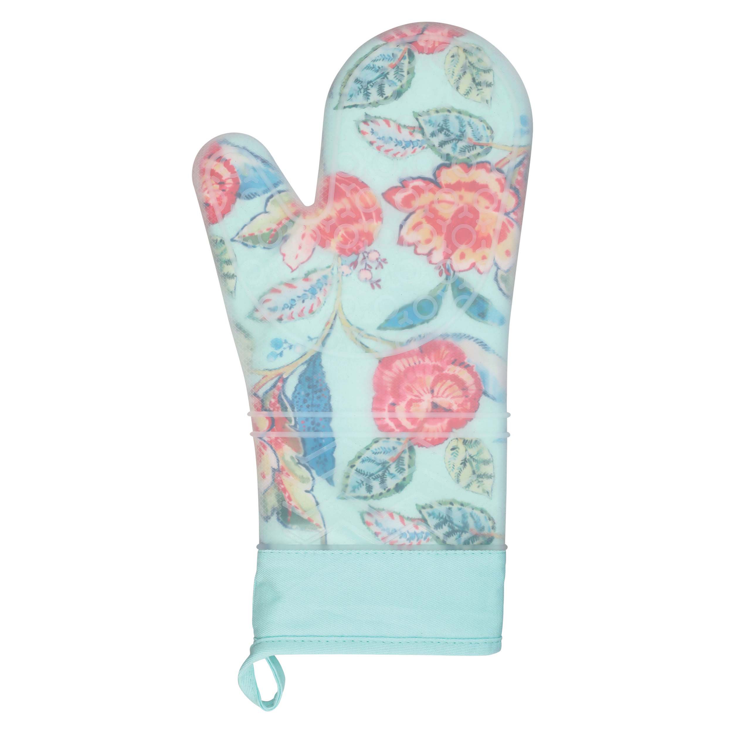 Kitchen & Table Mint & Floral Silicone Oven Mitt - Shop Kitchen Linens ...