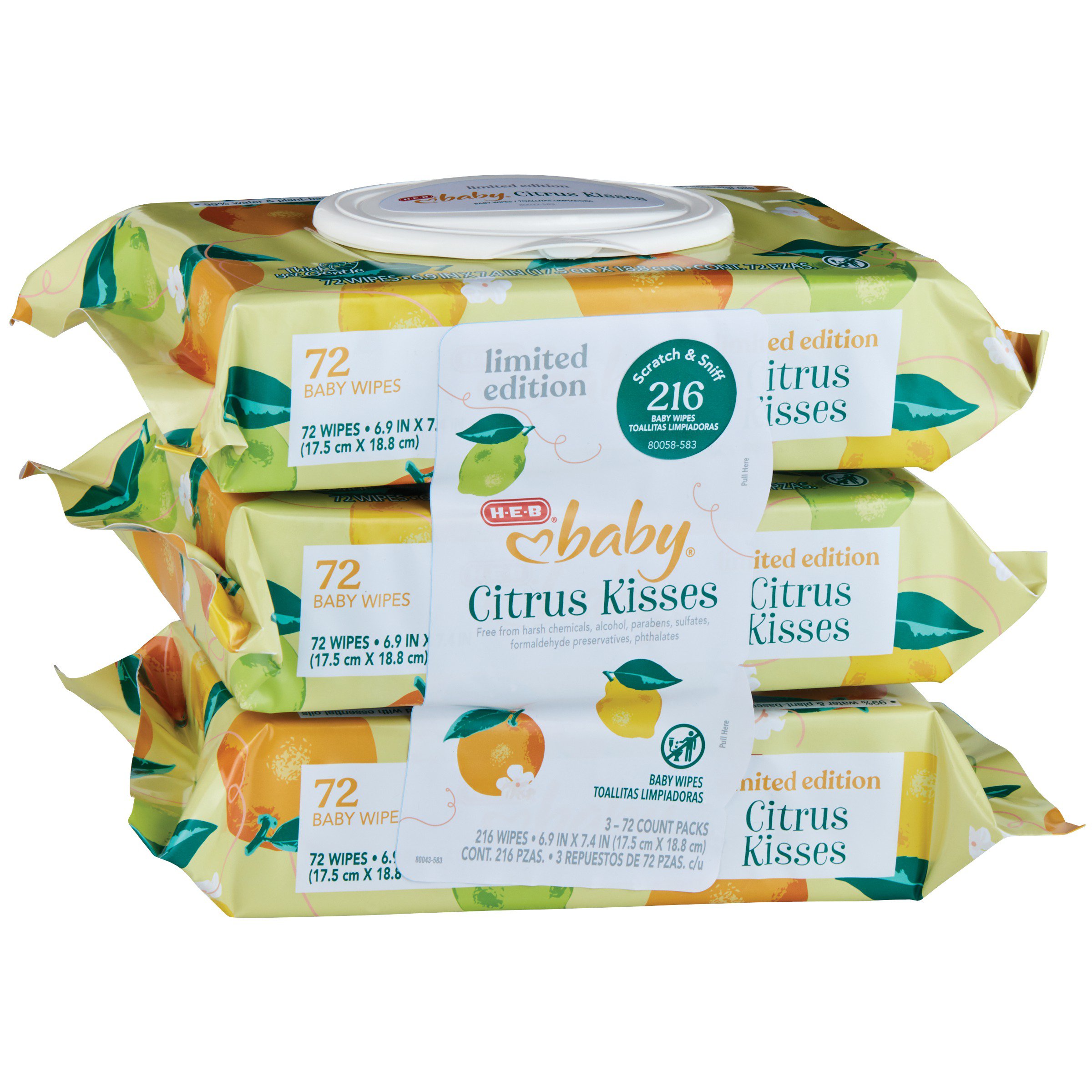 HEB Baby Citrus Kisses Baby Wipes 3 Pk Shop Baby wipes at HEB