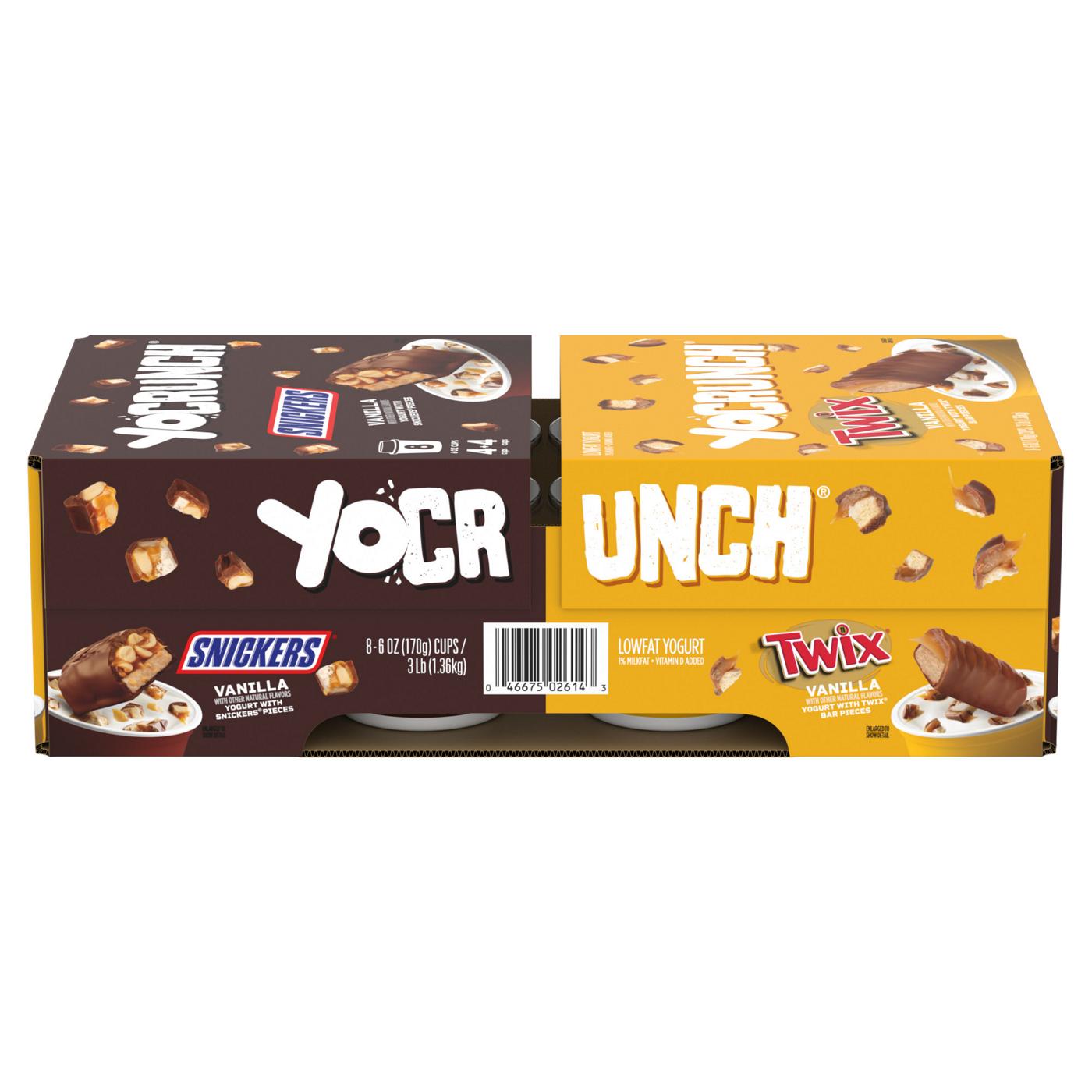 YoCrunch Lowfat Vanilla With Snickers And Twix Variety Pack Yogurt, 4 oz Cups; image 1 of 9