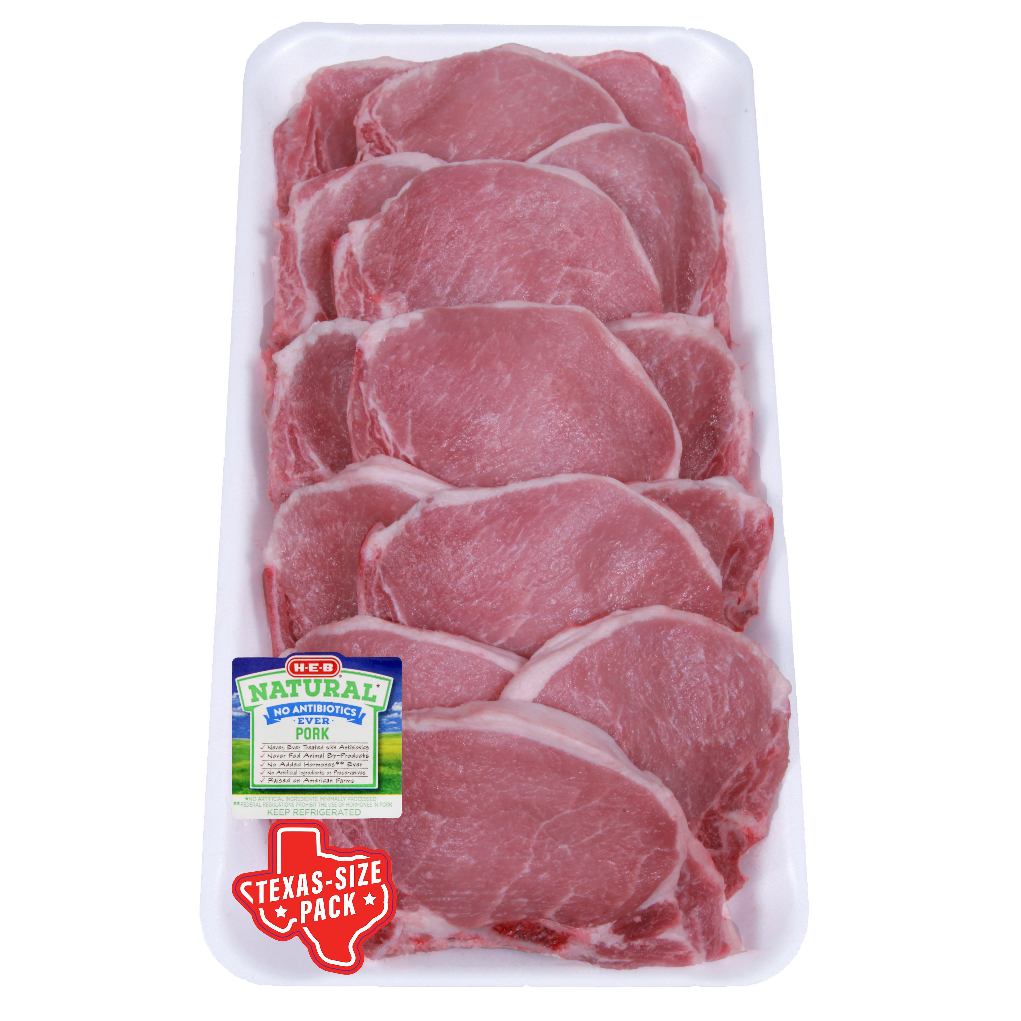 HEB Natural Pork Center Loin Chops Bone In, Club Pack Shop Pork at