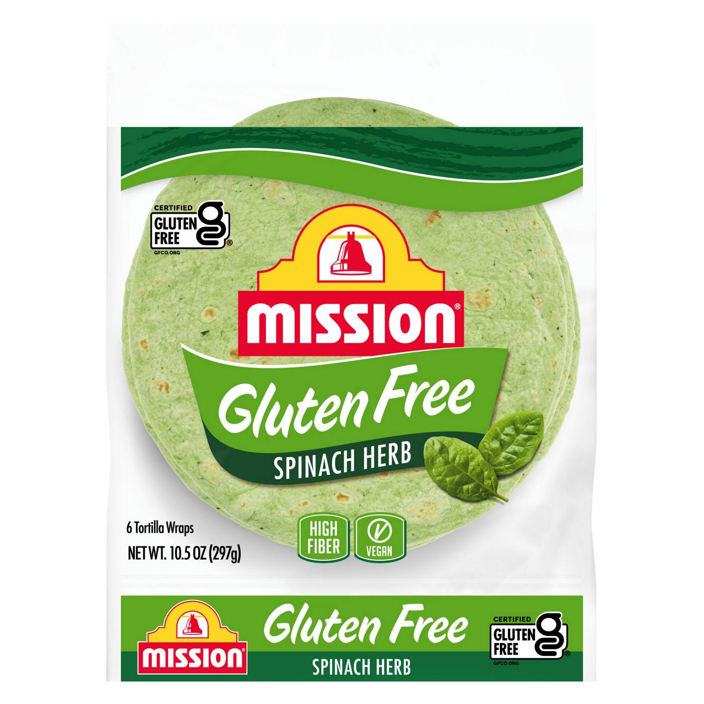 Mission Gluten Free Spinach Herb Tortilla Wraps 6 Count; image 1 of 4