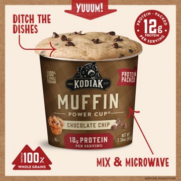 Kodiak 12g Protein Muffin Power Cup - Chocolate Chip, 2.36 oz