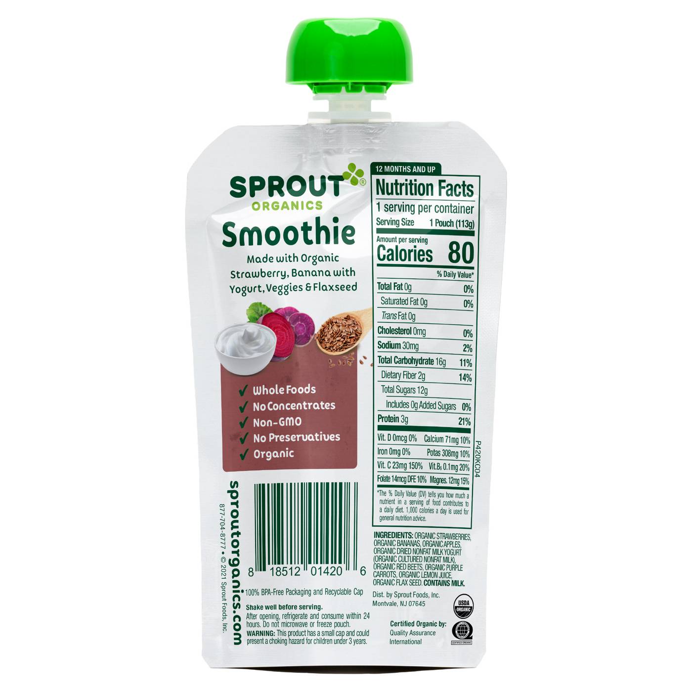 Sprout Organics Smoothie Pouch - Strawberry Banana Yogurt Veggies & Flaxseed; image 2 of 2