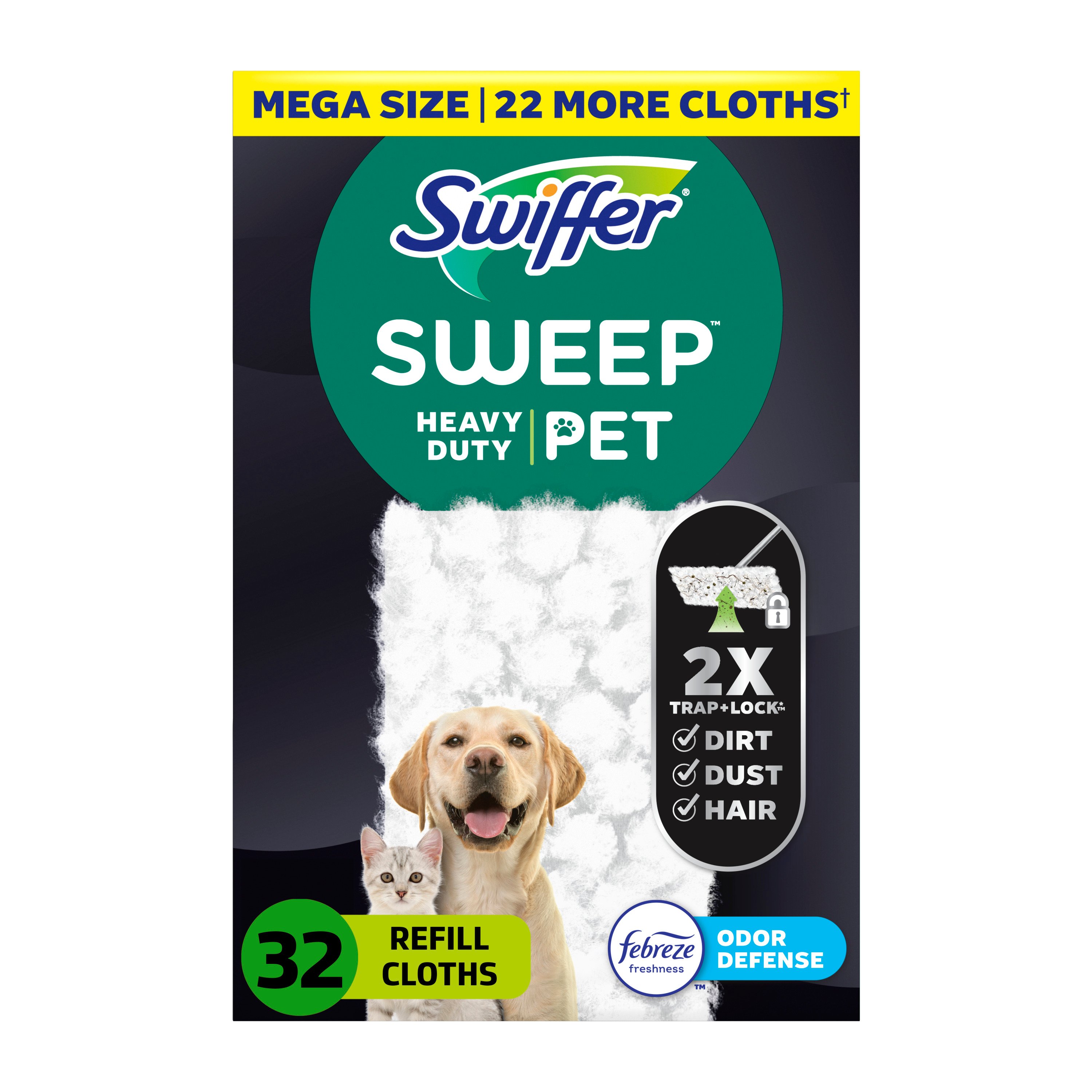 Swiffer Sweeper Pet Heavy Duty Dry Sweeping Cloth refills with Febreze