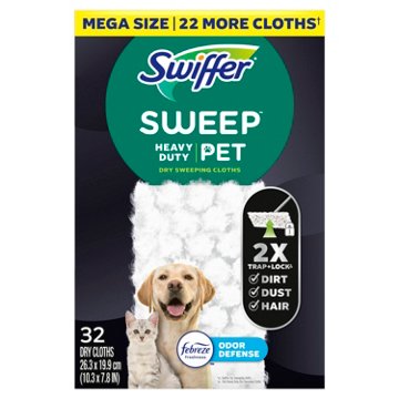 Swiffer Pet Heavy Duty Dry Multi-Surface Cloth Refills, Febreze Freshness Scent, 32 ct
