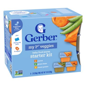 Gerber Stage 2 Baby Food Starter Kit - Carrot Green Bean & Sweet Potato, 4 oz Tubs