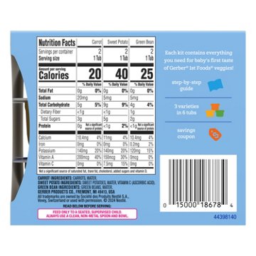 Gerber Stage 2 Baby Food Starter Kit - Carrot Green Bean & Sweet Potato, 4 oz Tubs