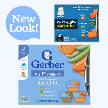 Gerber Stage 2 Baby Food Starter Kit - Carrot Green Bean & Sweet Potato, 4 oz Tubs