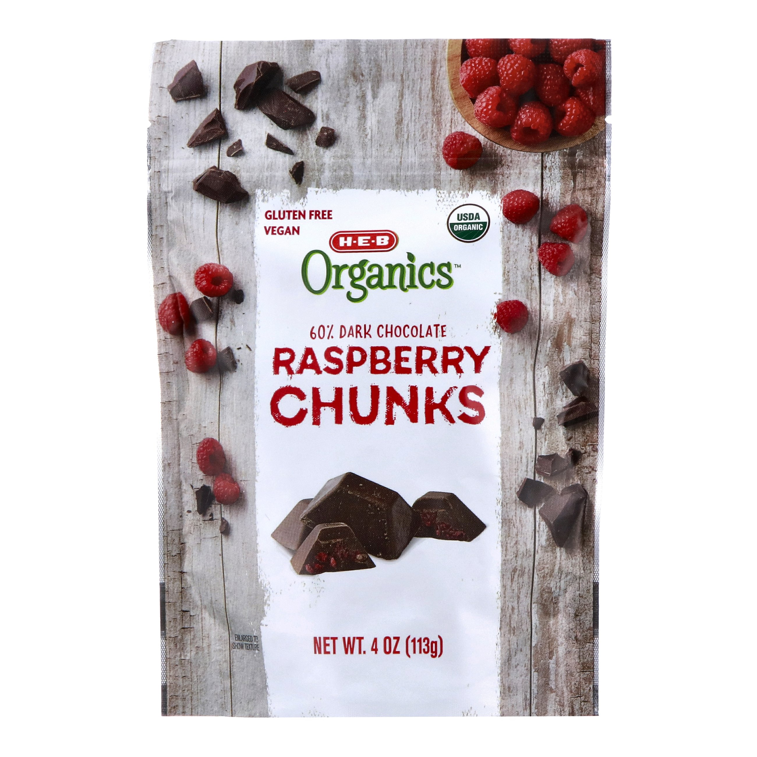 H-E-B Organics 60% Dark Chocolate Raspberry Chunks - Shop Candy At H-E-B