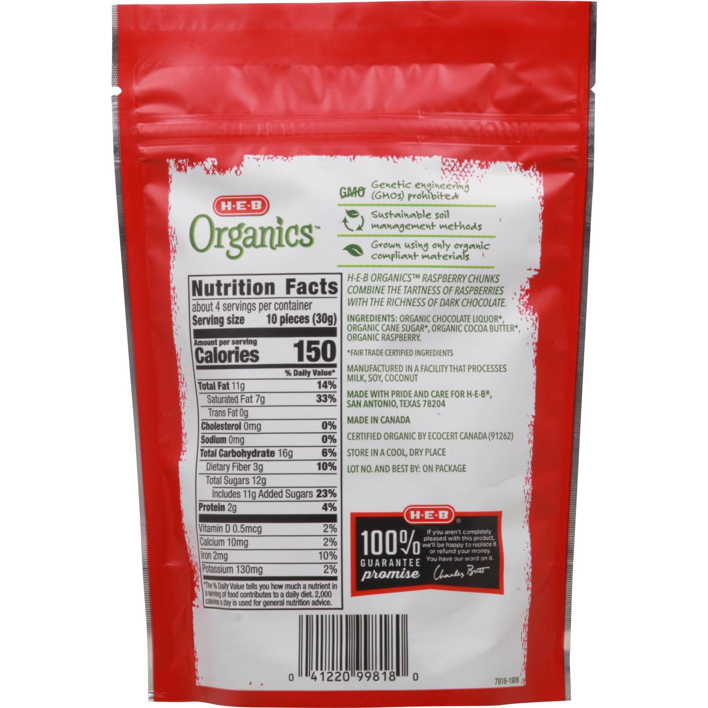 H-E-B Organics 60% Dark Chocolate Raspberry Chunks - Shop Candy at H-E-B