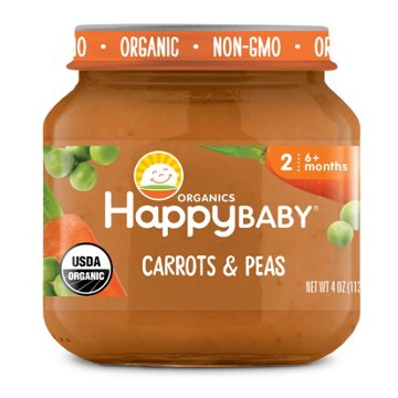Happy Baby Organics Stage 2 Baby Food - Carrots & Peas, 4 oz