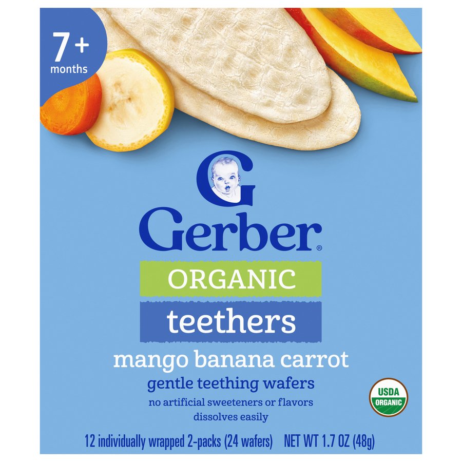 Gerber Organic for Baby Teethers - Mango Banana & Carrot, 12 pk