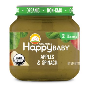 Happy Baby Organics Stage 2  Baby Food - Apples & Spinach, 4 oz
