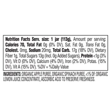 Happy Baby Organics Stage 2  Baby Food - Apples & Spinach, 4 oz