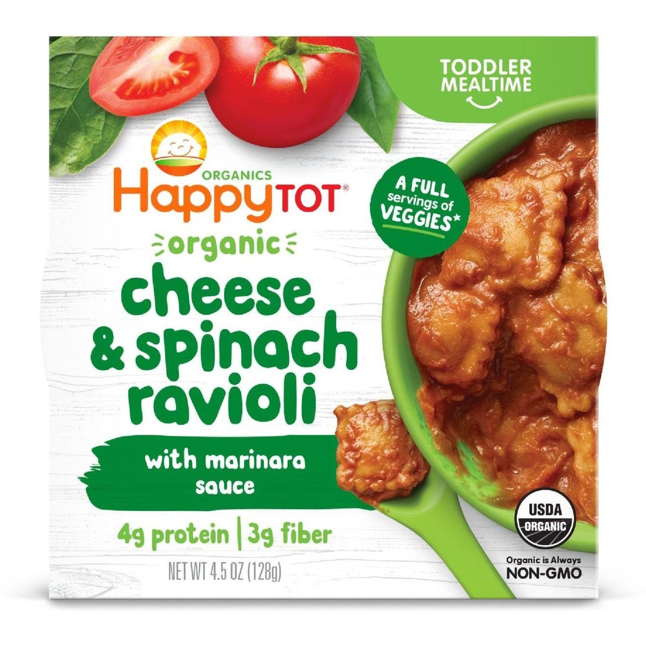 Happy Tot Organics Cheese & Spinach Ravioli With Marinara Sauce, 4.5 oz